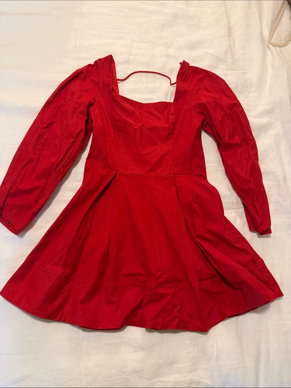 Anthropologie Red Long-Sleeve Square Neck Mini Dress